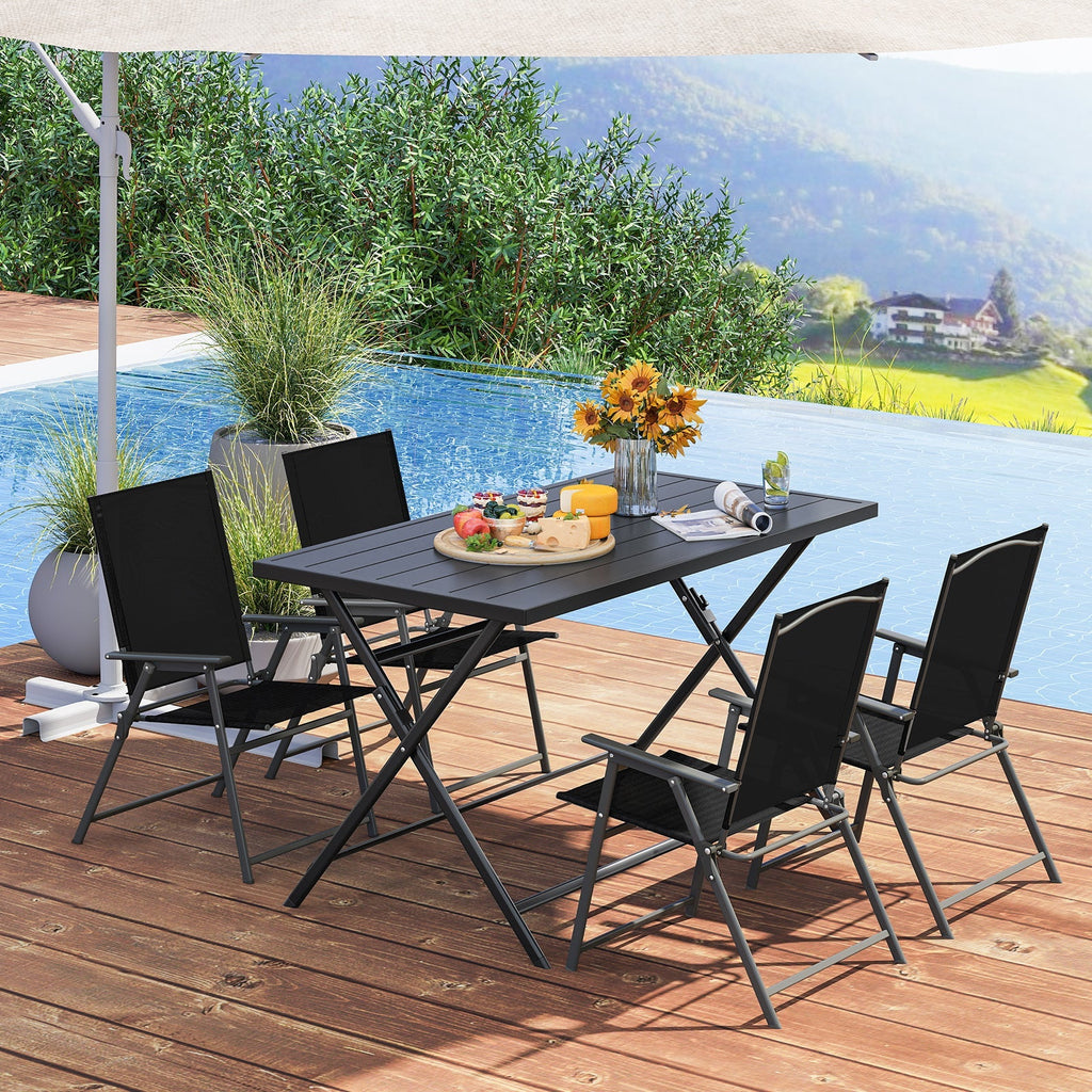 Foldable Outdoor Dining Table 48inch x 30inch Rectangular Metal Patio Table with Slatted Tabletop-Black