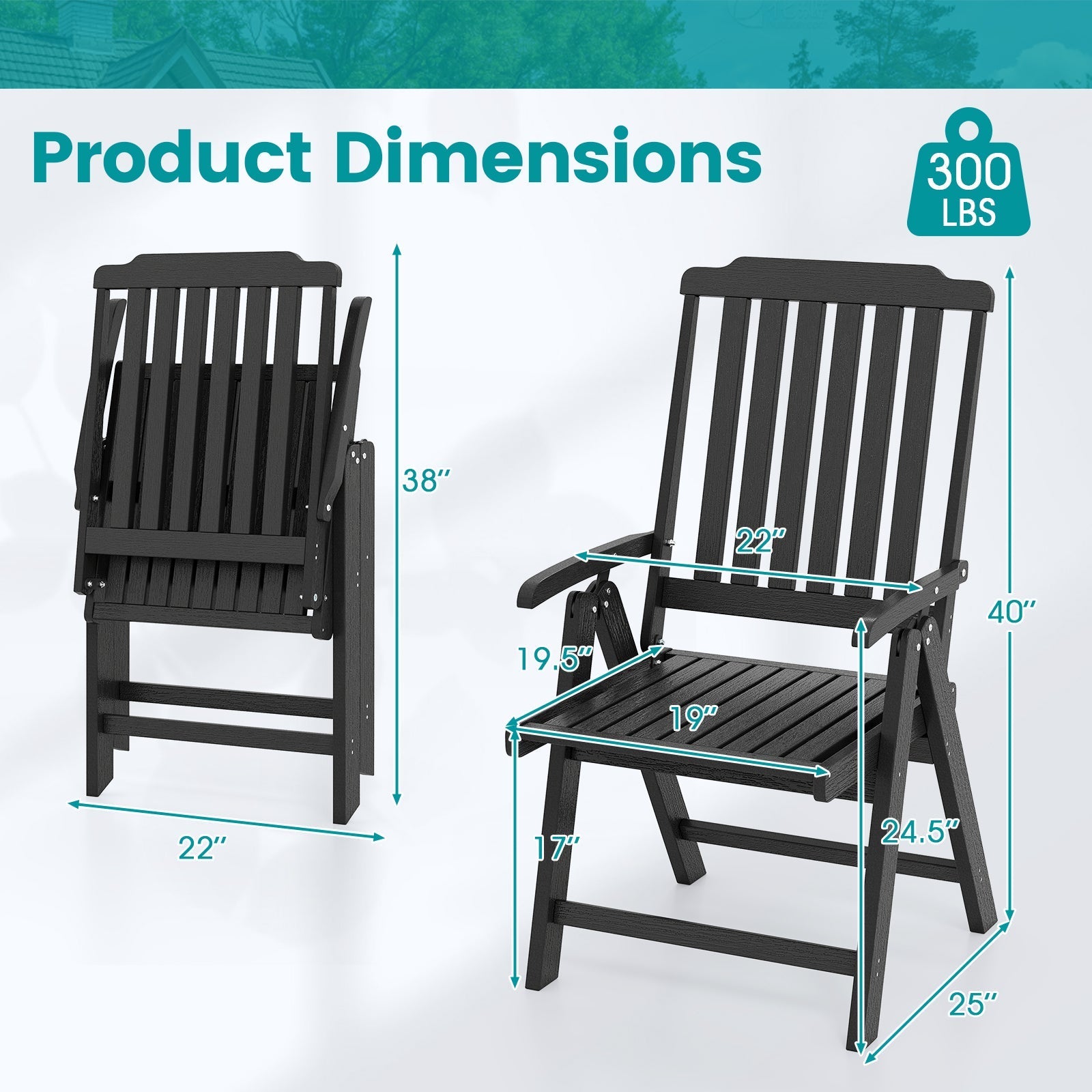 Foldable Patio Chair All-Weather HDPE Outdoor Dining Chair with Armrest