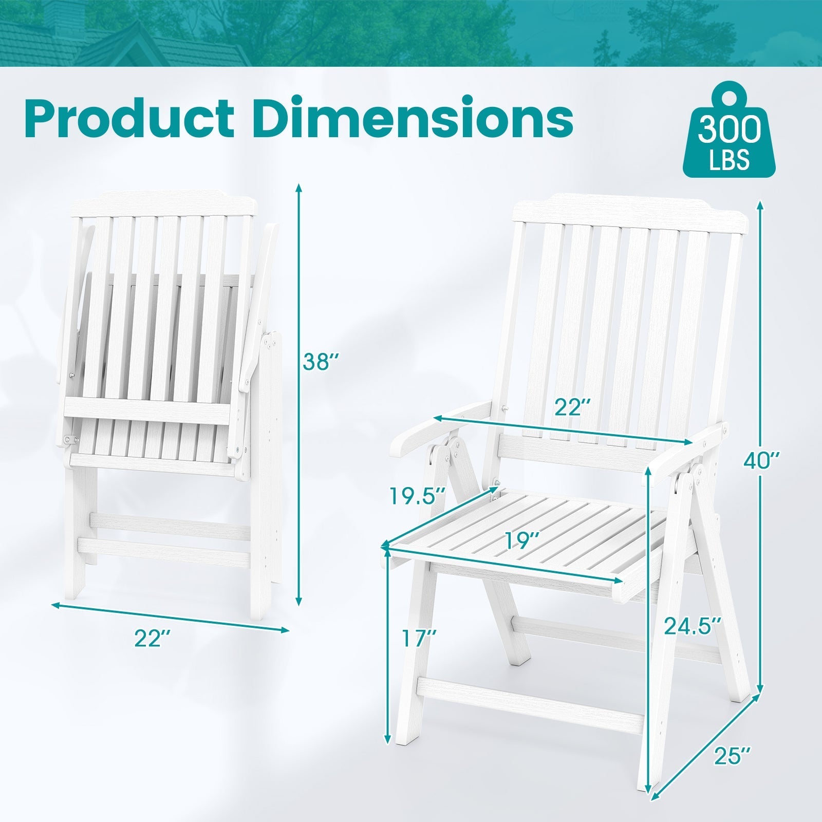 Foldable Patio Chair All-Weather HDPE Outdoor Dining Chair with Armrest