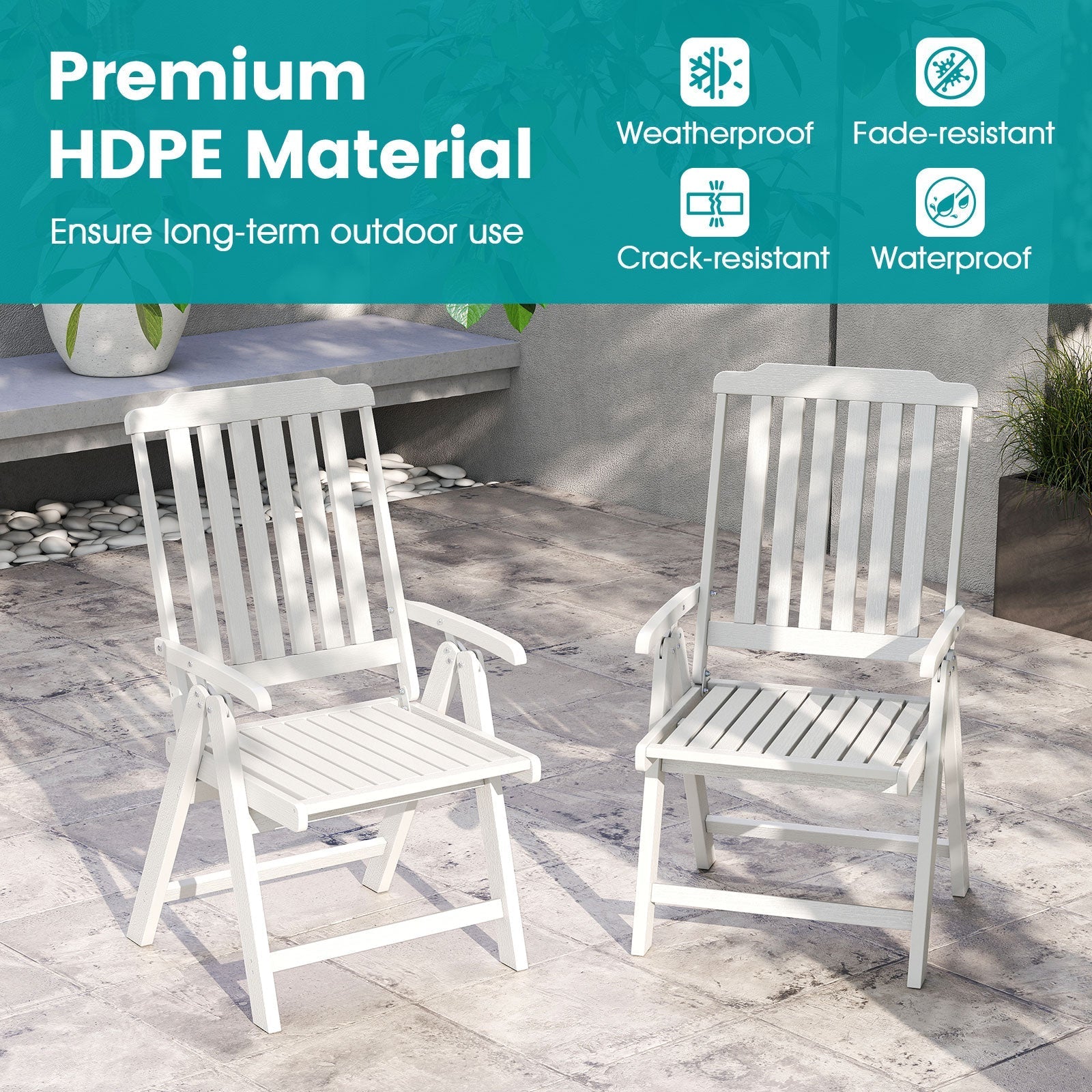 Foldable Patio Chair All-Weather HDPE Outdoor Dining Chair with Armrest