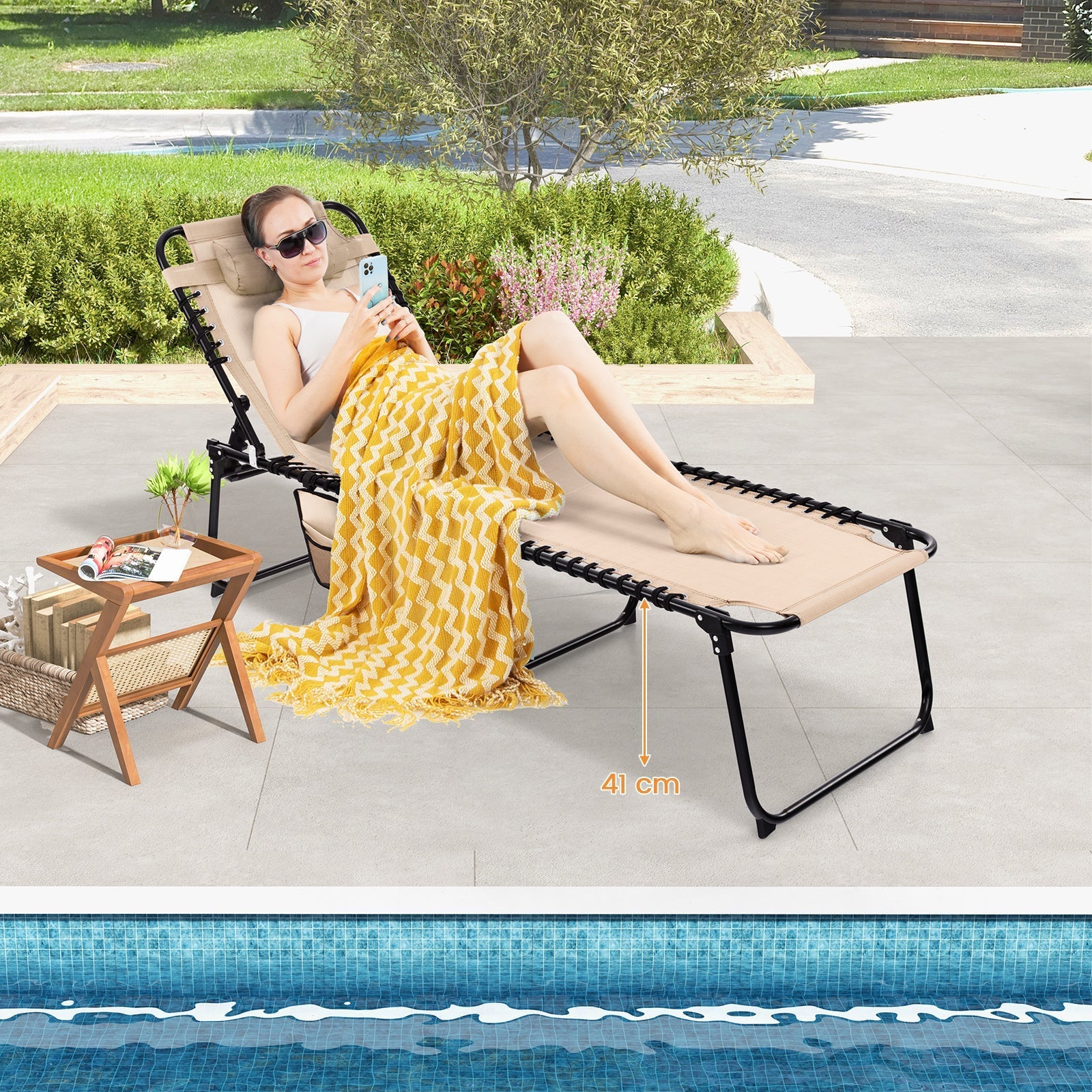 Foldable Recline Lounge Chair with Adjustable Backrest and Footrest