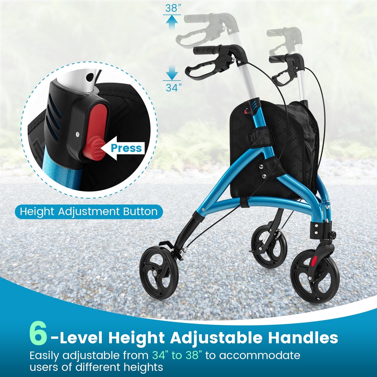 Foldable Rollator Walker with Lightweight Aluminum Frame