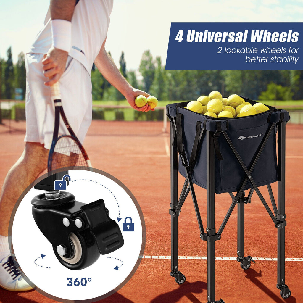Lightweight Foldable Tennis Ball Teaching Cart with Wheels and Removable Bag