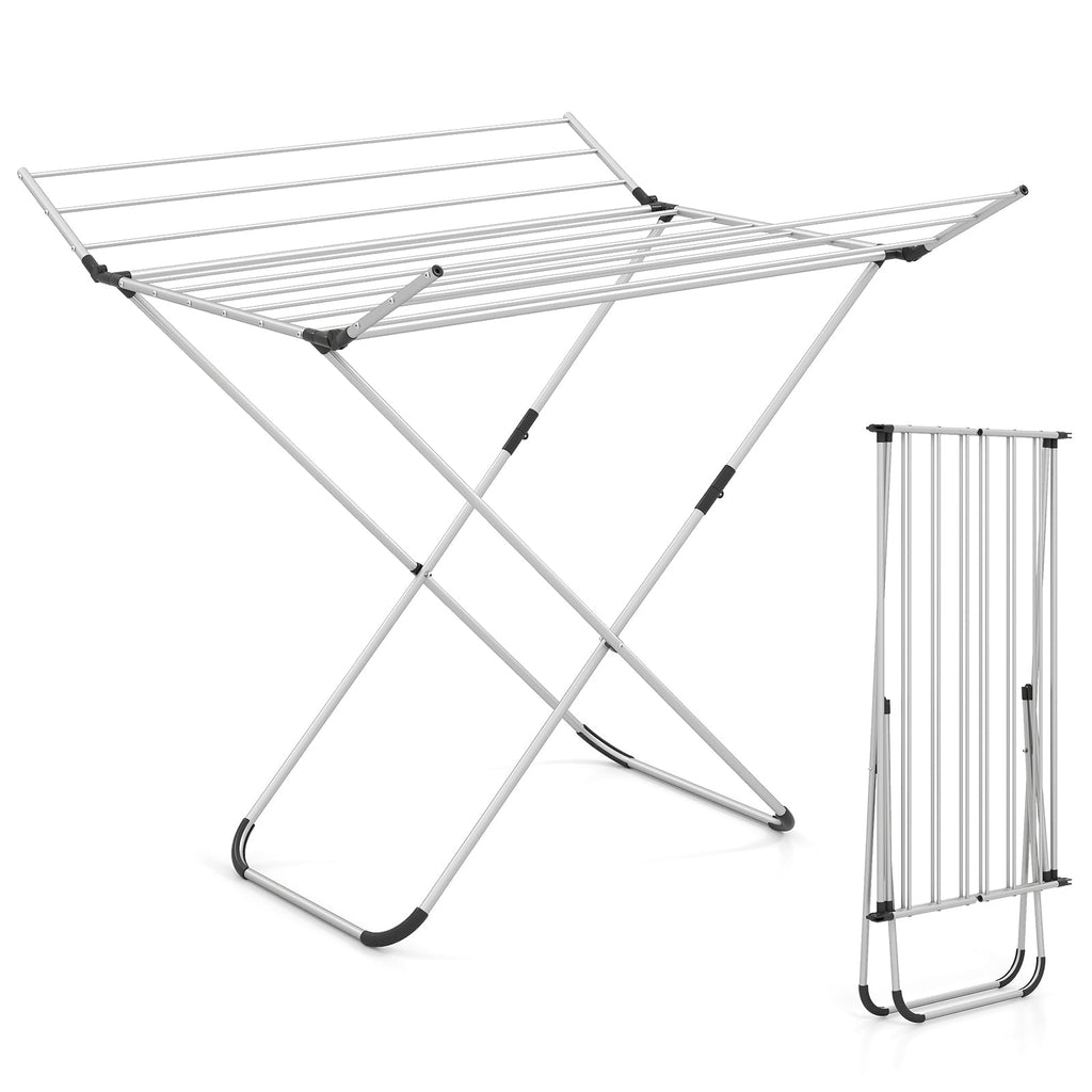 Folding Aluminum Clothes Drying Rack with 2 Side Wings