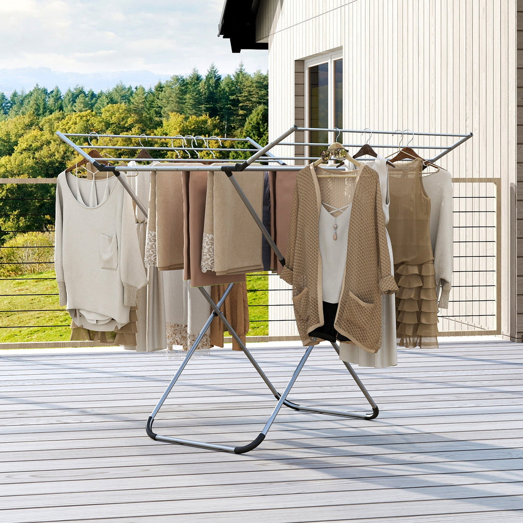 Folding Aluminum Clothes Drying Rack with 2 Side Wings
