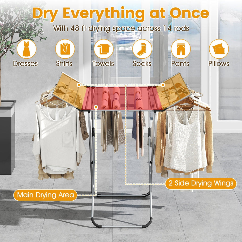Folding Aluminum Clothes Drying Rack with 2 Side Wings
