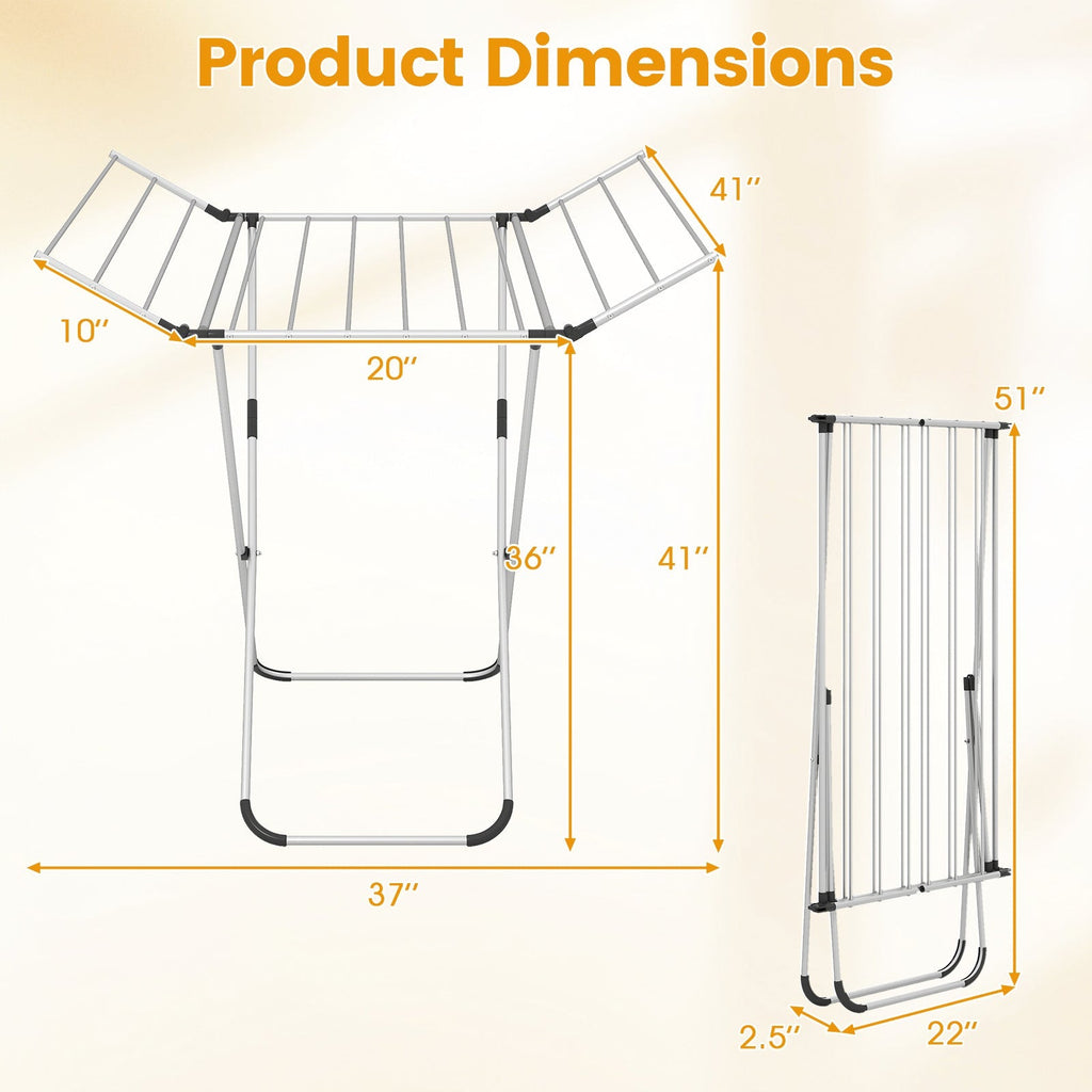 Folding Aluminum Clothes Drying Rack with 2 Side Wings