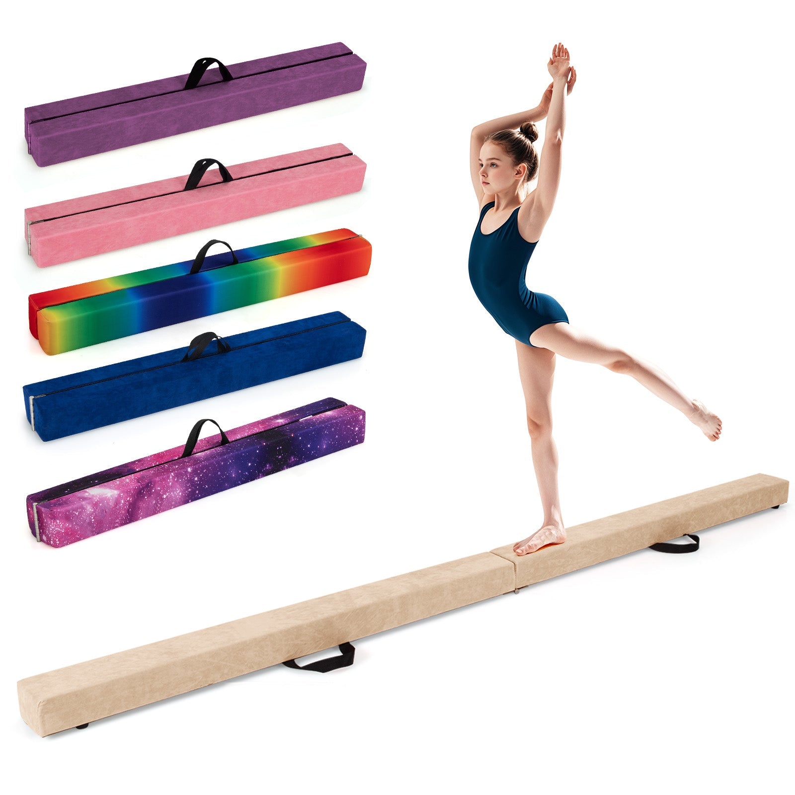 Folding Balance Beam with Solid Wood Base and Anti-slip Bottom