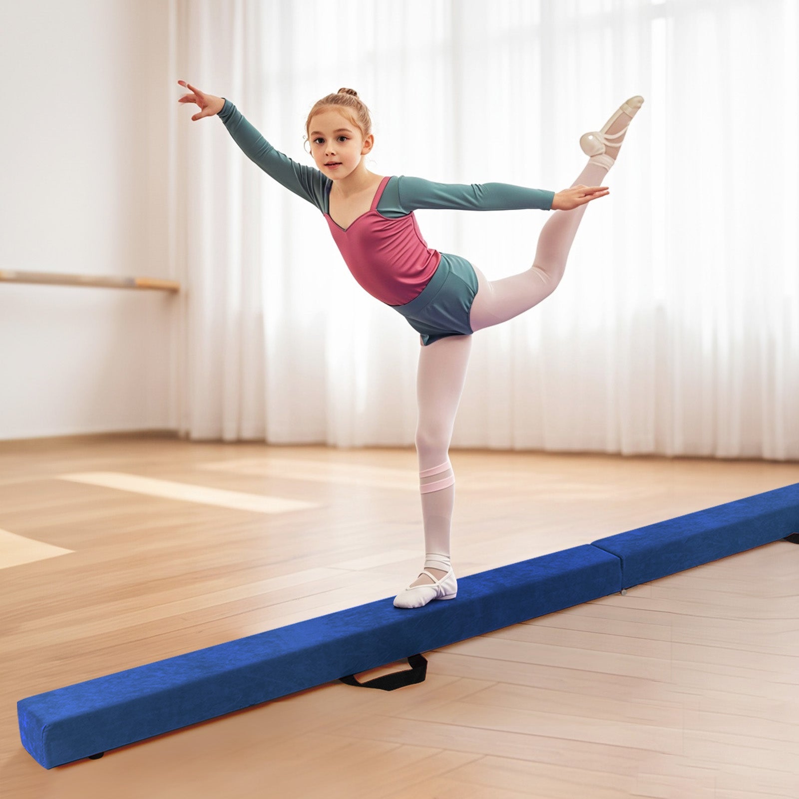 Folding Balance Beam with Solid Wood Base and Anti-slip Bottom