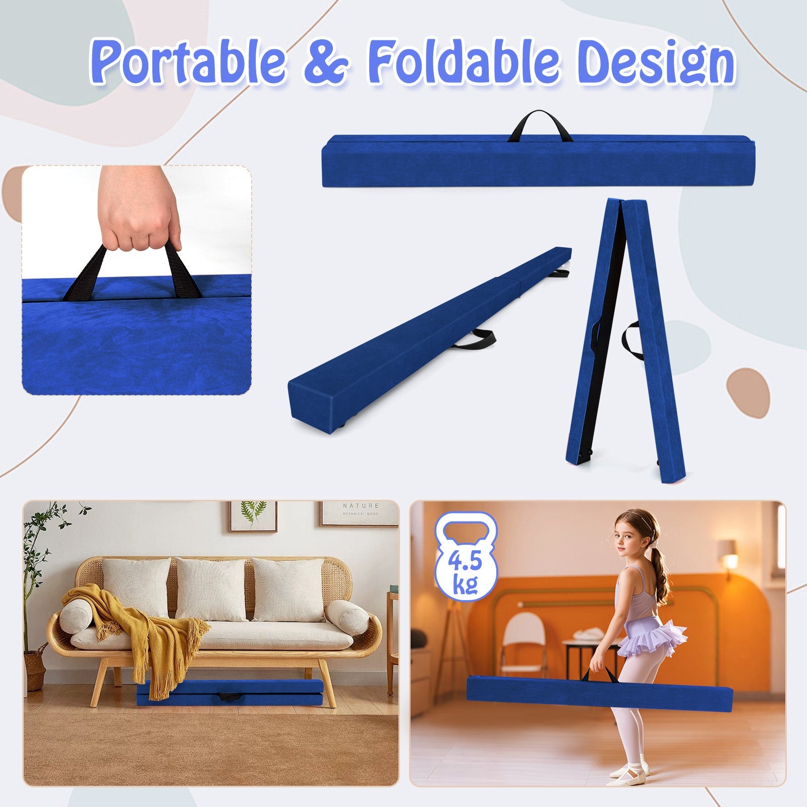 Folding Balance Beam with Solid Wood Base and Anti-slip Bottom