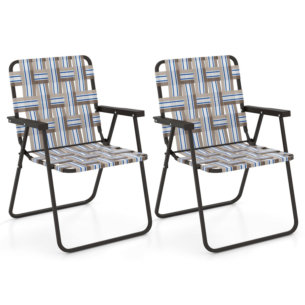 2 Pieces Folding Beach Chair Camping Lawn Webbing Chair