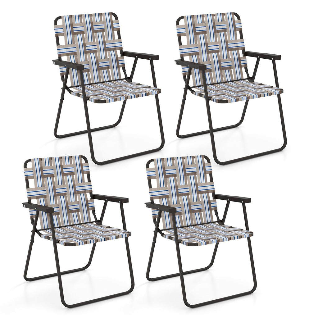 2 Pieces Folding Beach Chair Camping Lawn Webbing Chair