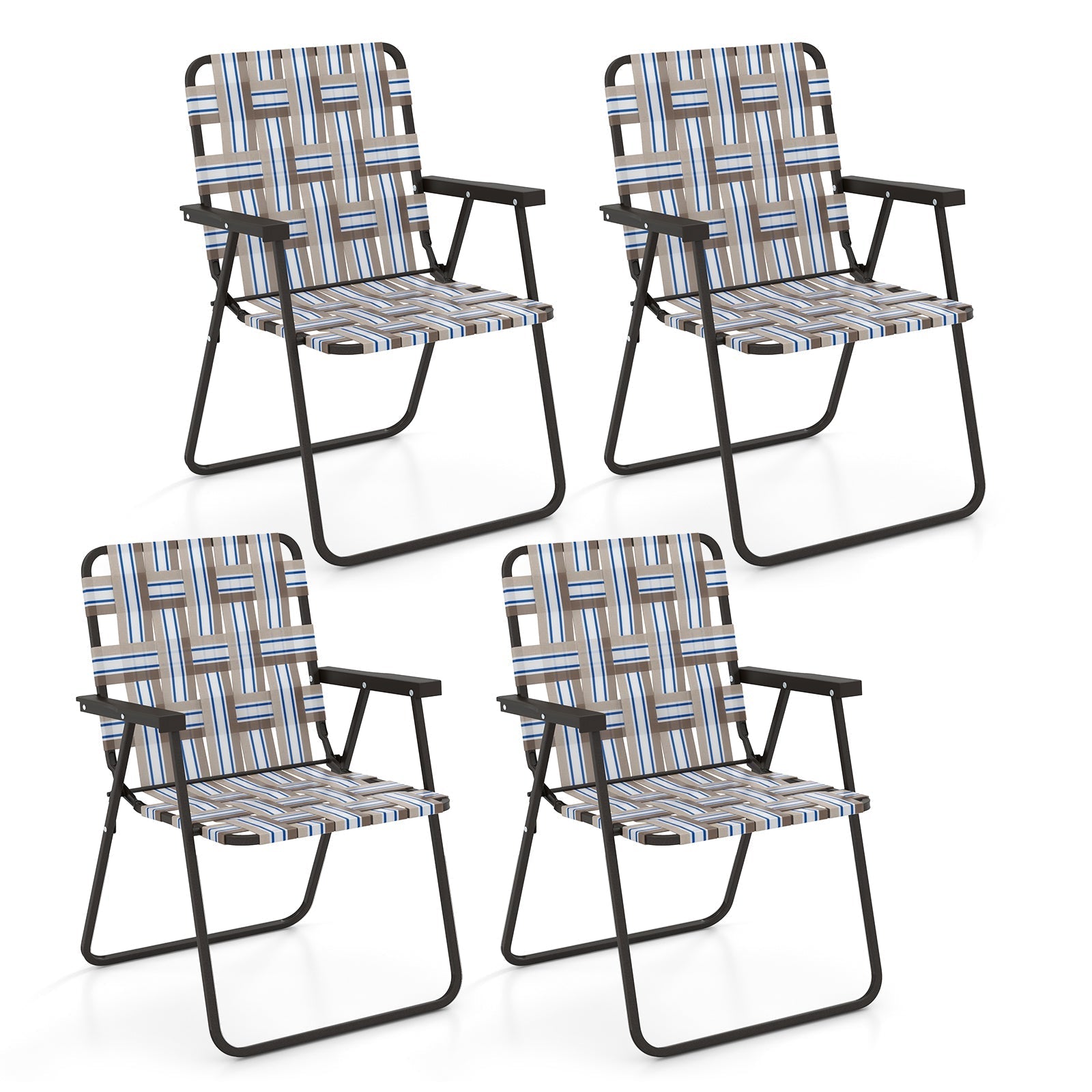 2 Pieces Folding Beach Chair Camping Lawn Webbing Chair