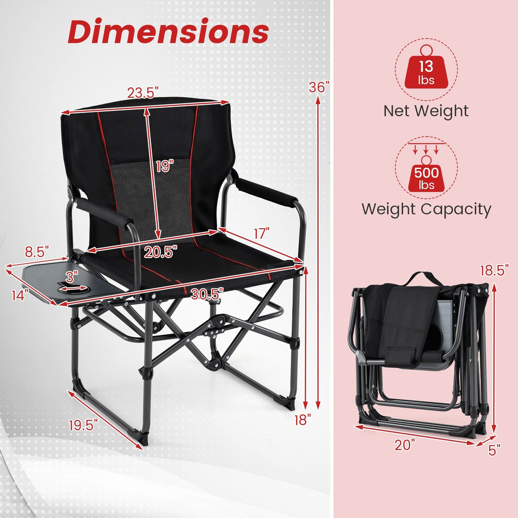 Folding Camping Chair with Side Table and Cup Holder with Carrying Bag