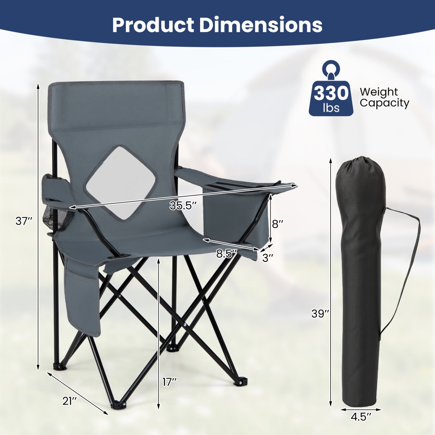 Folding Camping Chair with Mesh Back and Carrying Bag
