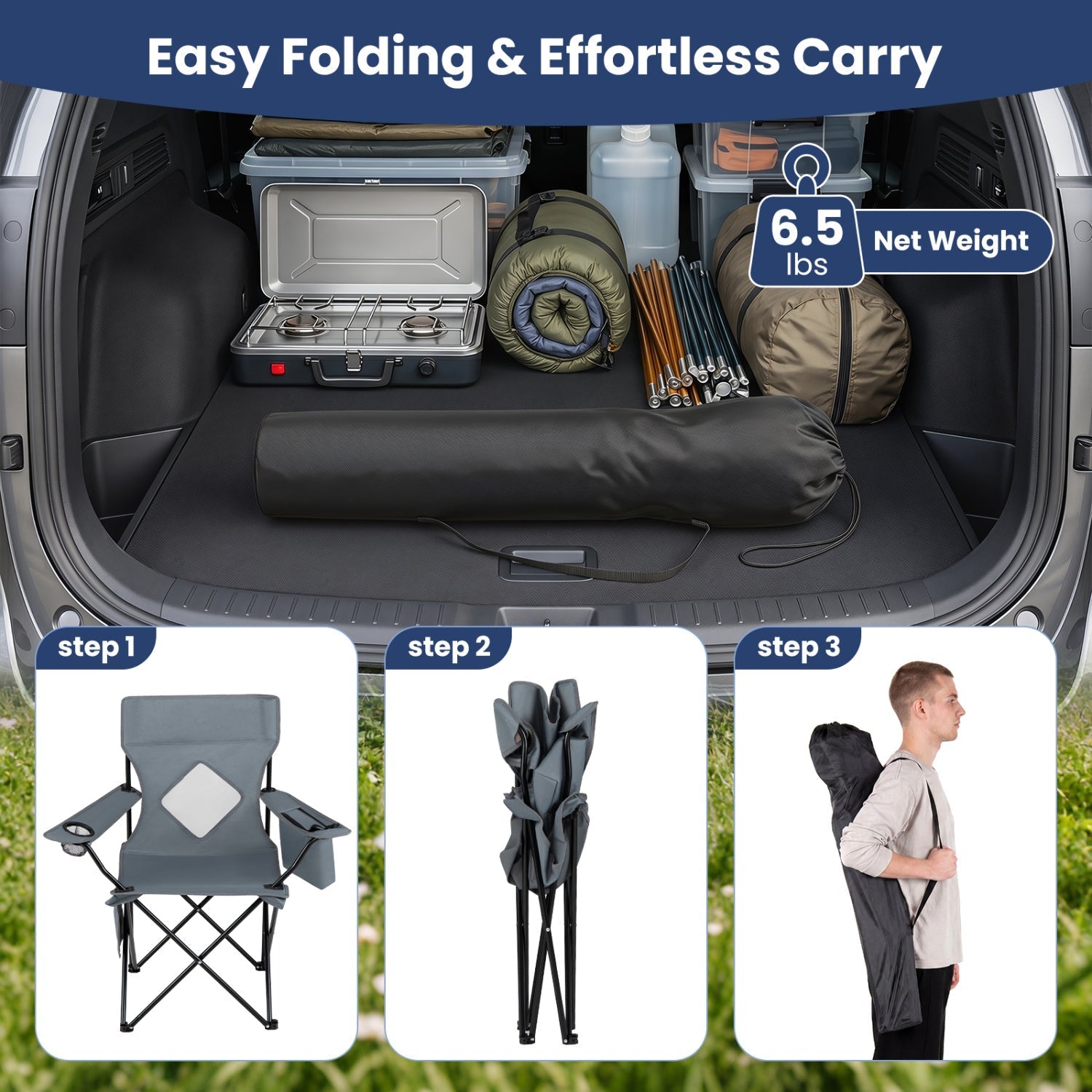 Folding Camping Chair with Mesh Back and Carrying Bag