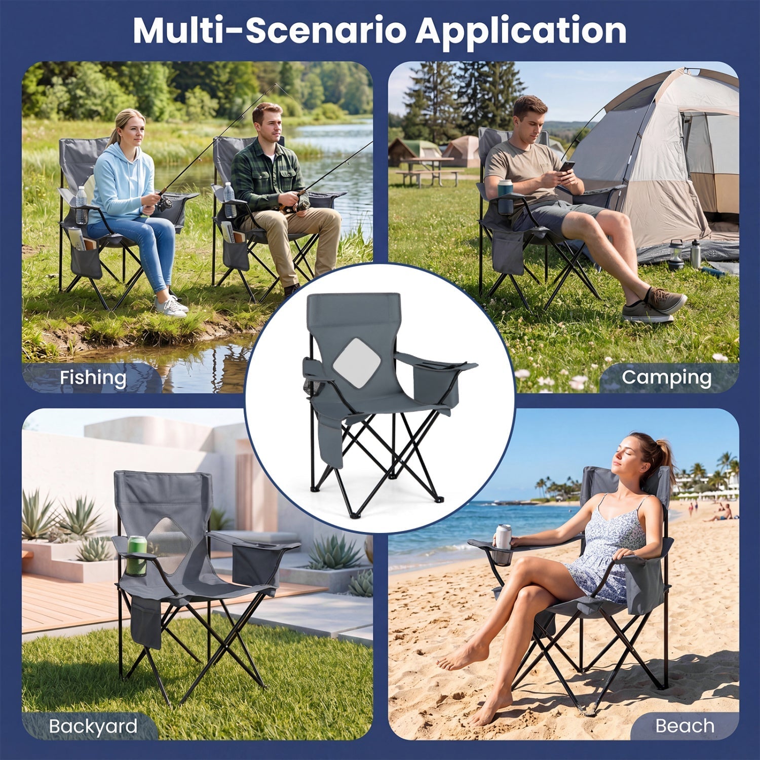 Folding Camping Chair with Mesh Back and Carrying Bag