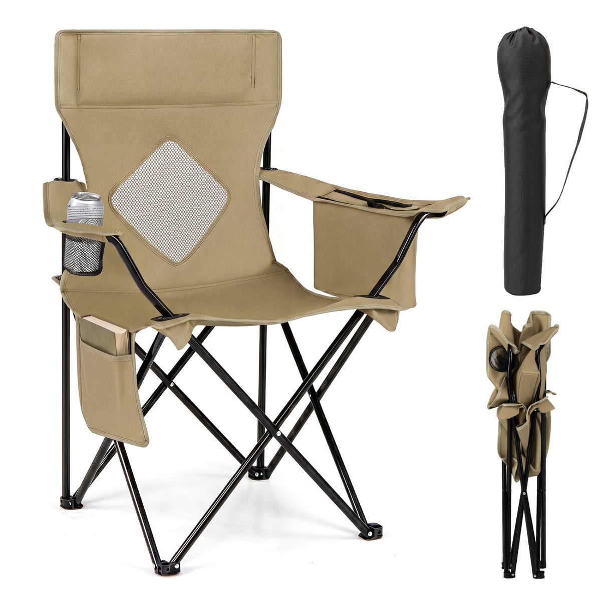 Folding Camping Chair with Mesh Back and Carrying Bag