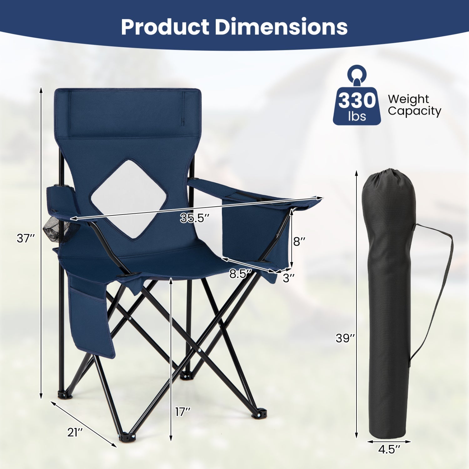 Folding Camping Chair with Mesh Back and Carrying Bag