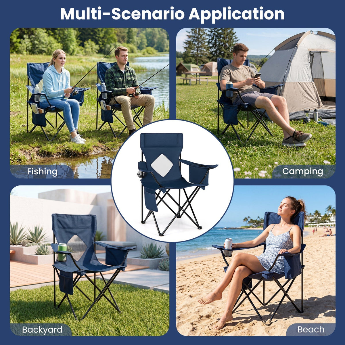 Folding Camping Chair with Mesh Back and Carrying Bag