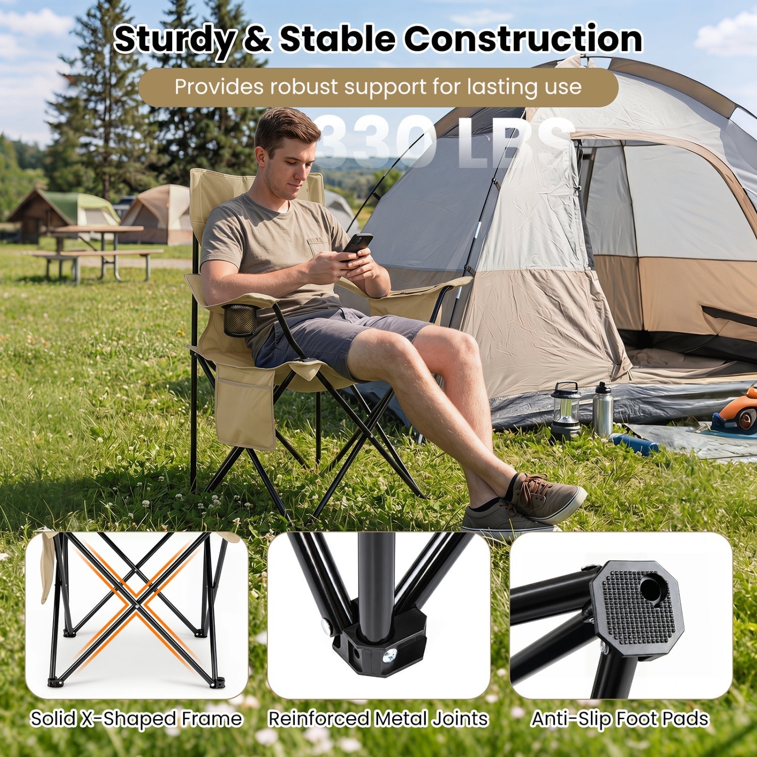 Folding Camping Chair with Mesh Back and Carrying Bag