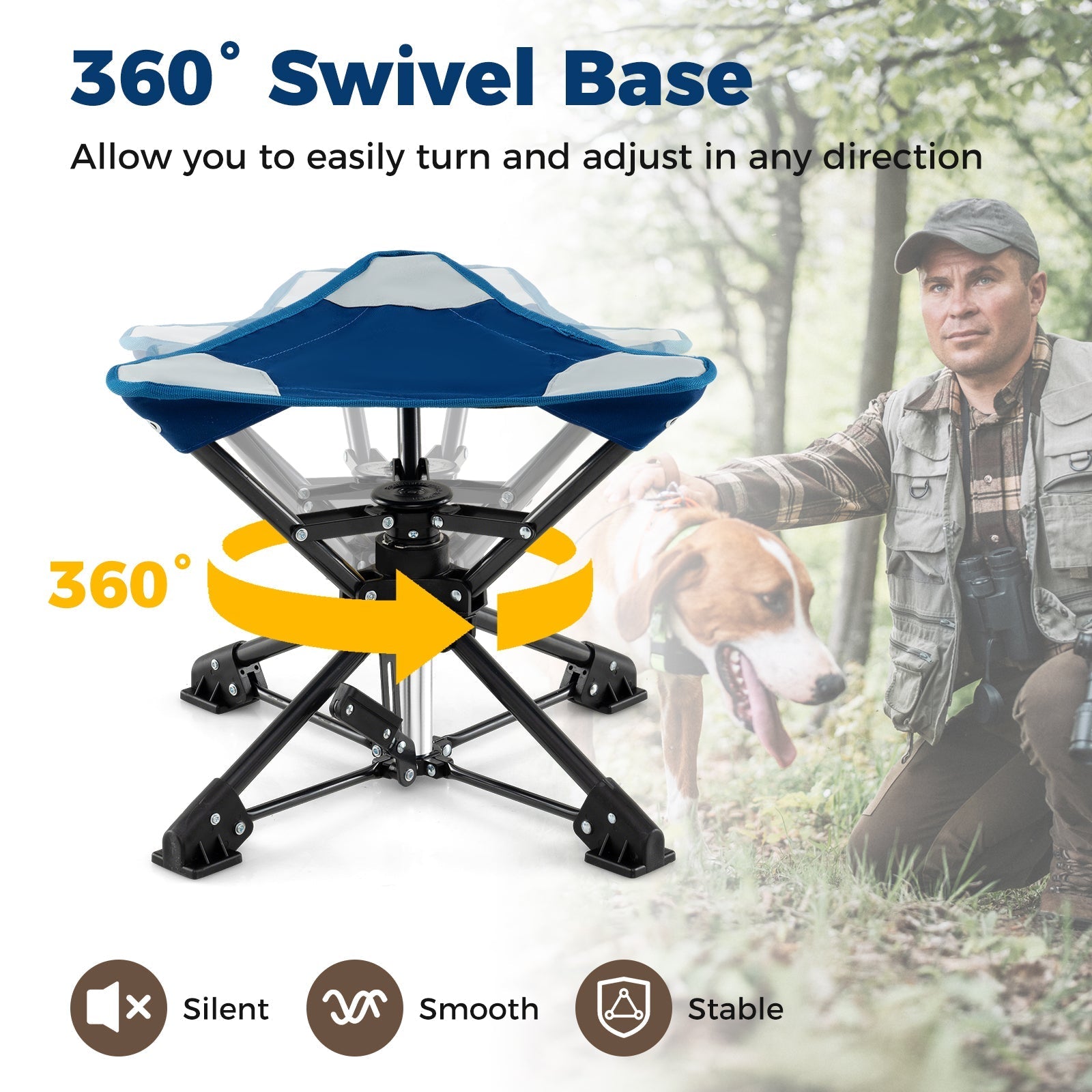 Folding Camping Stool 360¬∞ Swivel Hunting Chair with Anti-Sink Feet