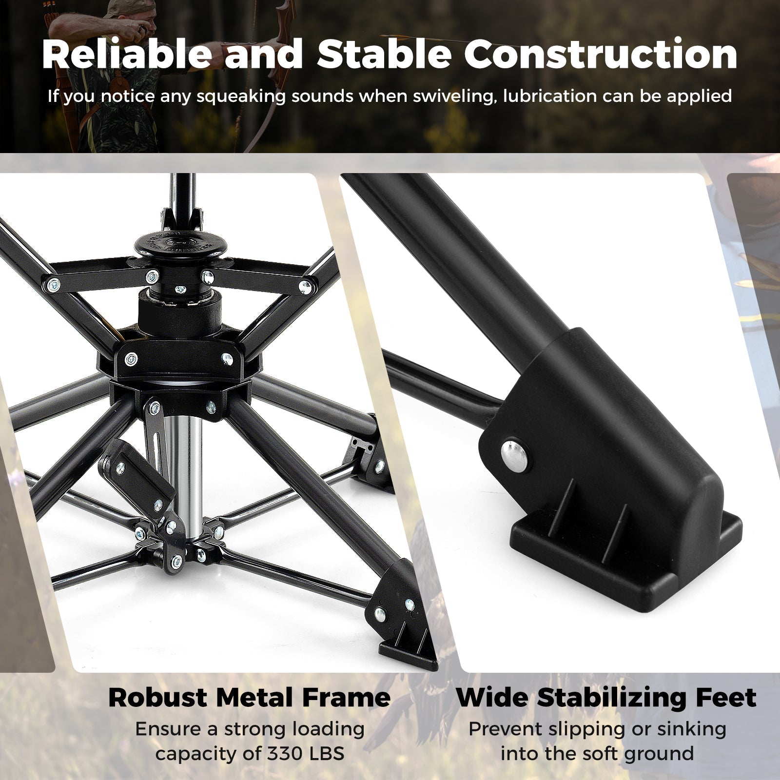 Folding Camping Stool 360¬∞ Swivel Hunting Chair with Anti-Sink Feet