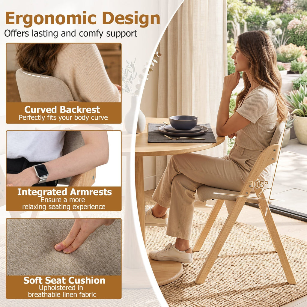 Folding Dining Chairs Set of 2 with Cushioned Seats
