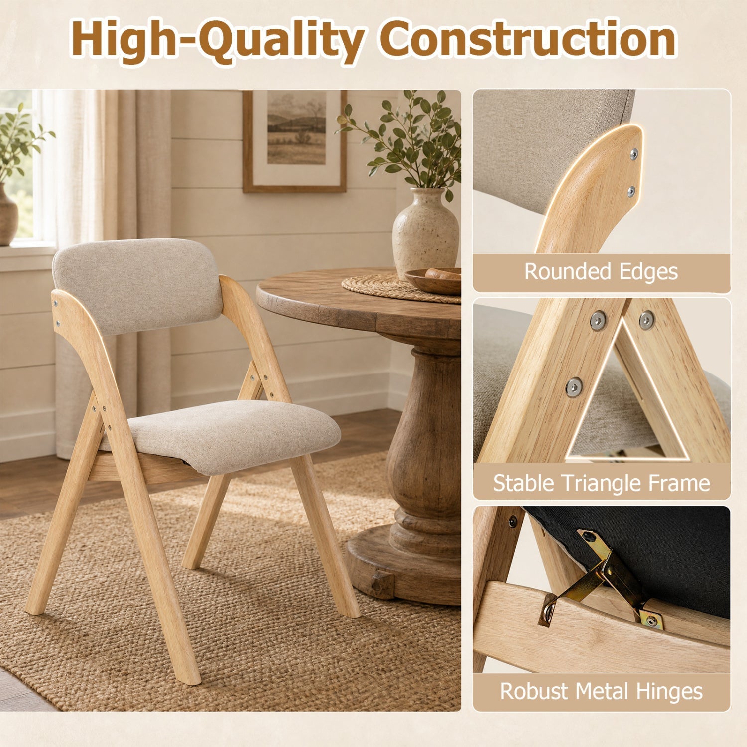 Folding Dining Chairs Set of 2 with Cushioned Seats