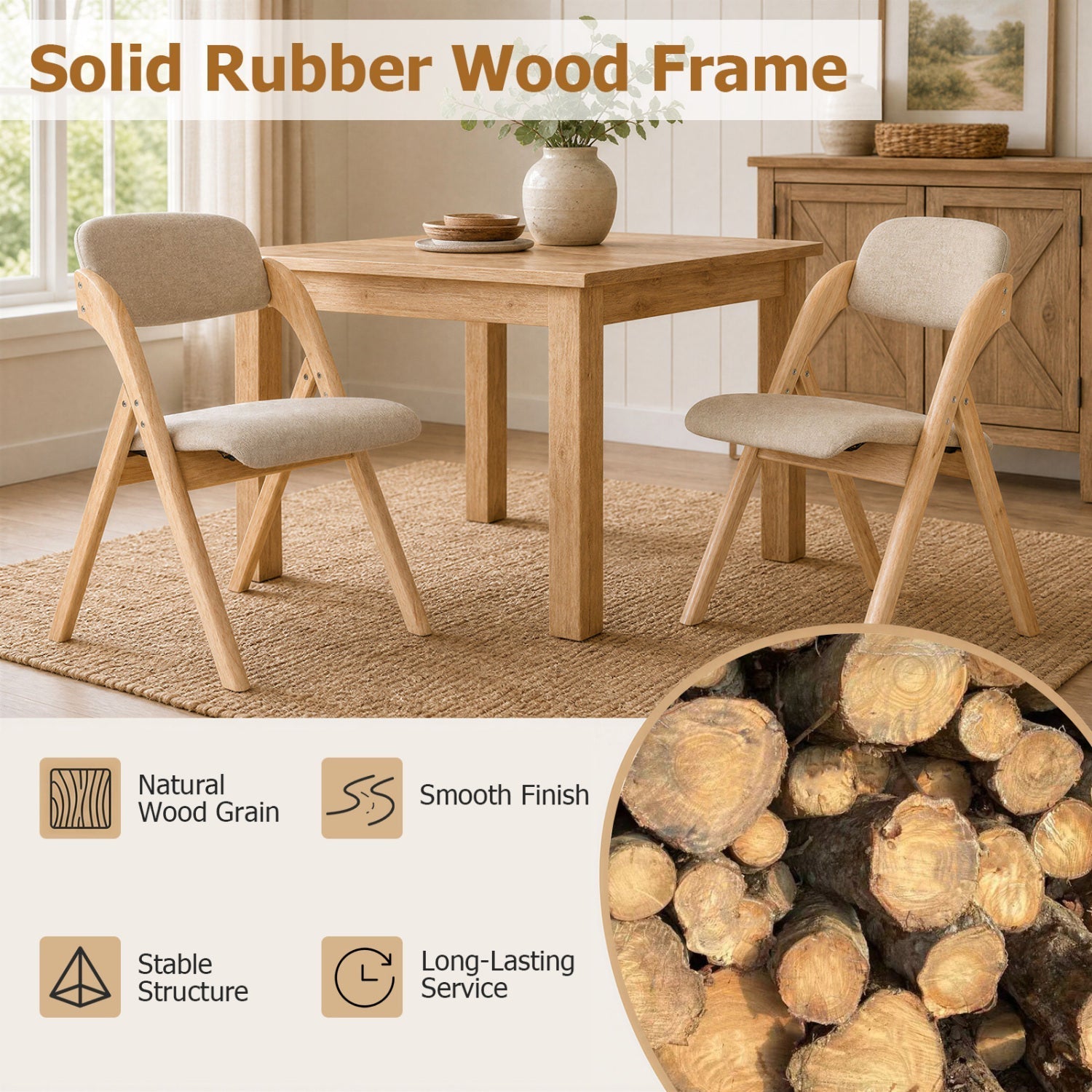 Folding Dining Chairs Set of 2 with Cushioned Seats