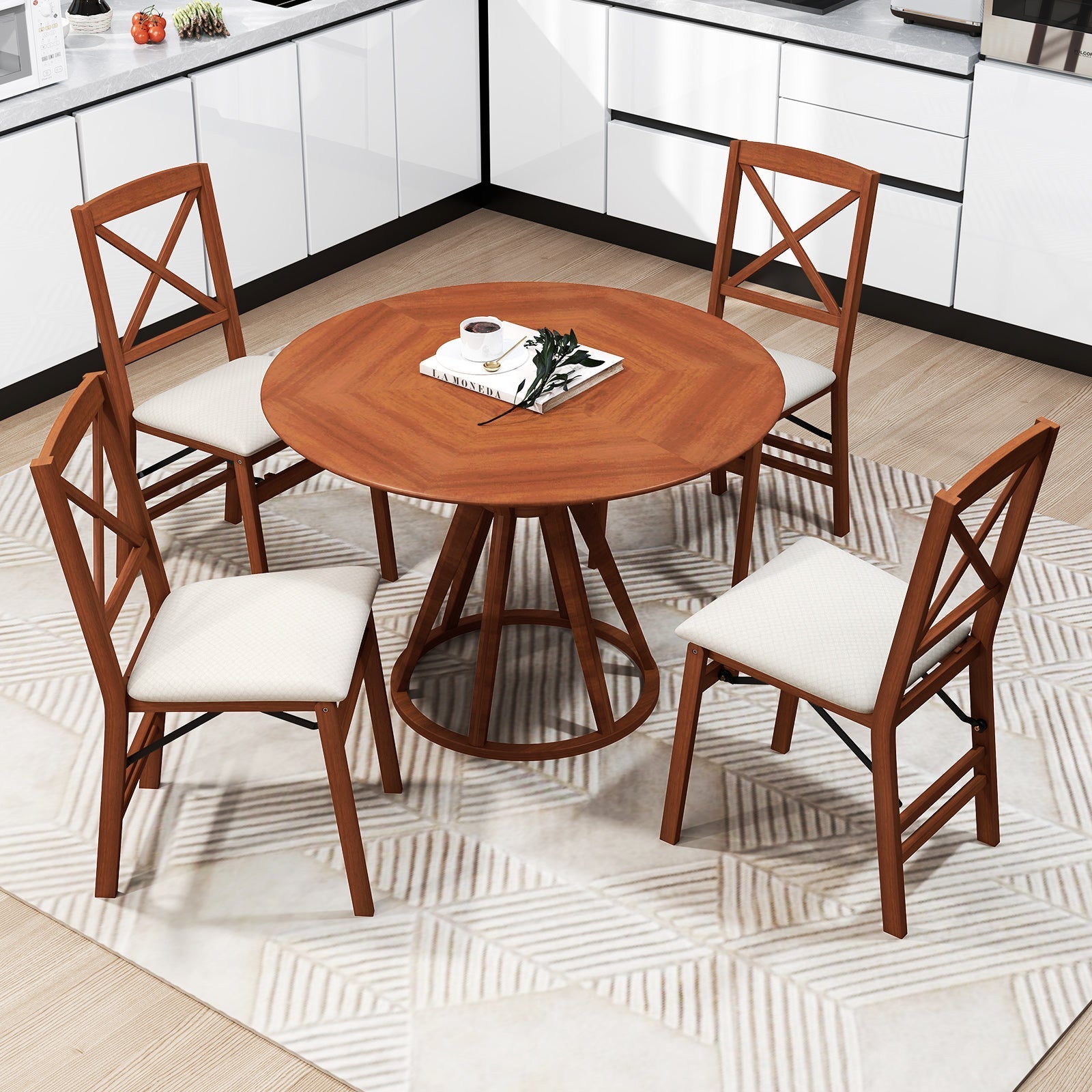 Folding Dining Chairs Set of 2 with Padded Seat and Rubber Wood Frame