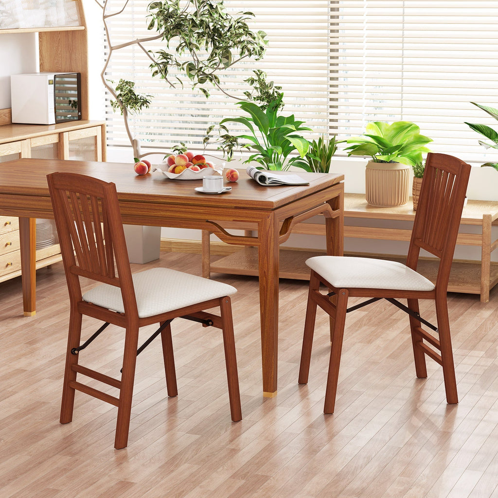 Folding Dining Chairs Set of 2 with Padded Seat and Rubber Wood Frame