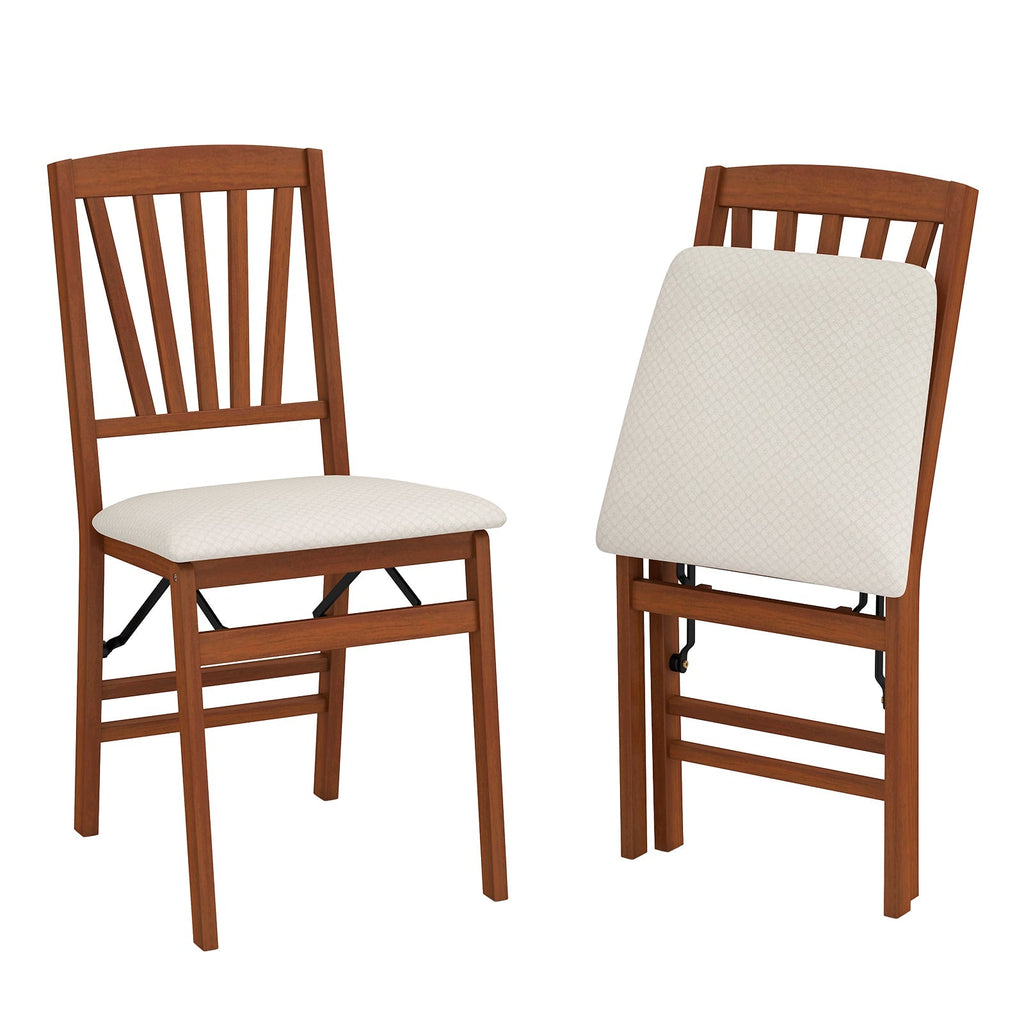Folding Dining Chairs Set of 2 with Padded Seat and Rubber Wood Frame