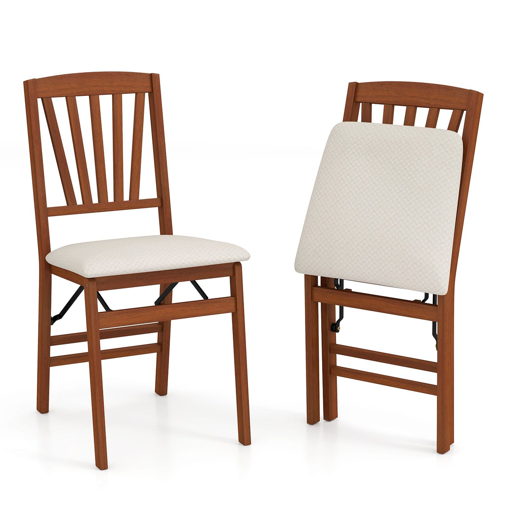 Folding Dining Chairs Set of 2 with Padded Seat and Rubber Wood Frame