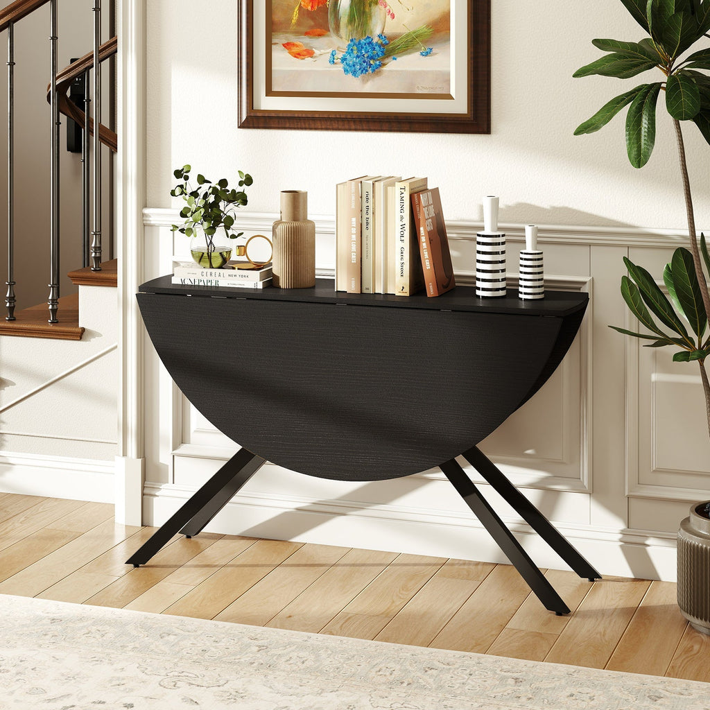 Folding Dining Table 47 Inch Extendable Round Kitchen Table with Drop Leaves