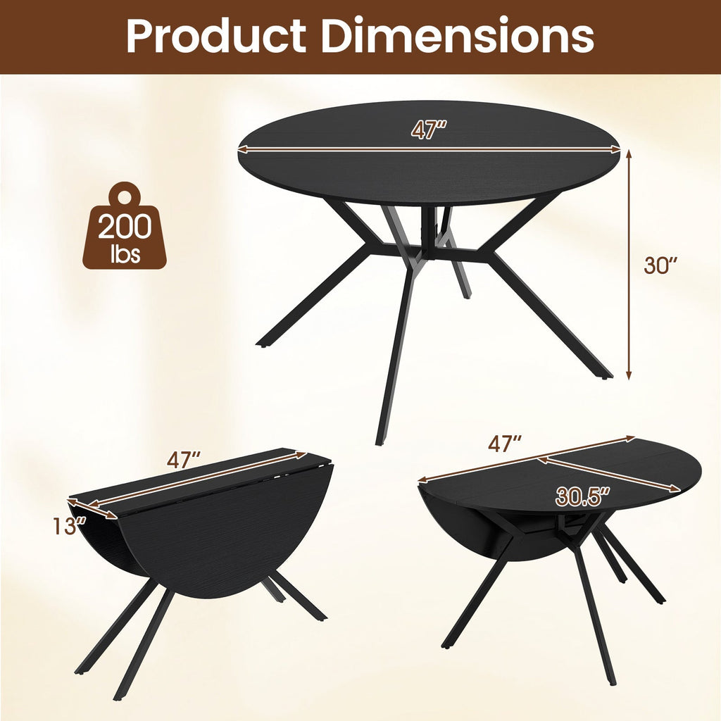 Folding Dining Table 47 Inch Extendable Round Kitchen Table with Drop Leaves