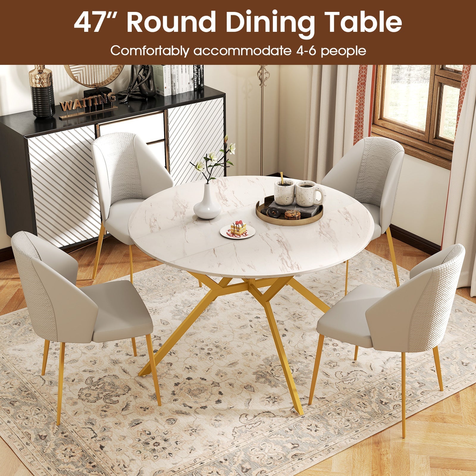 Folding Dining Table 47 Inch Extendable Round Kitchen Table with Drop Leaves