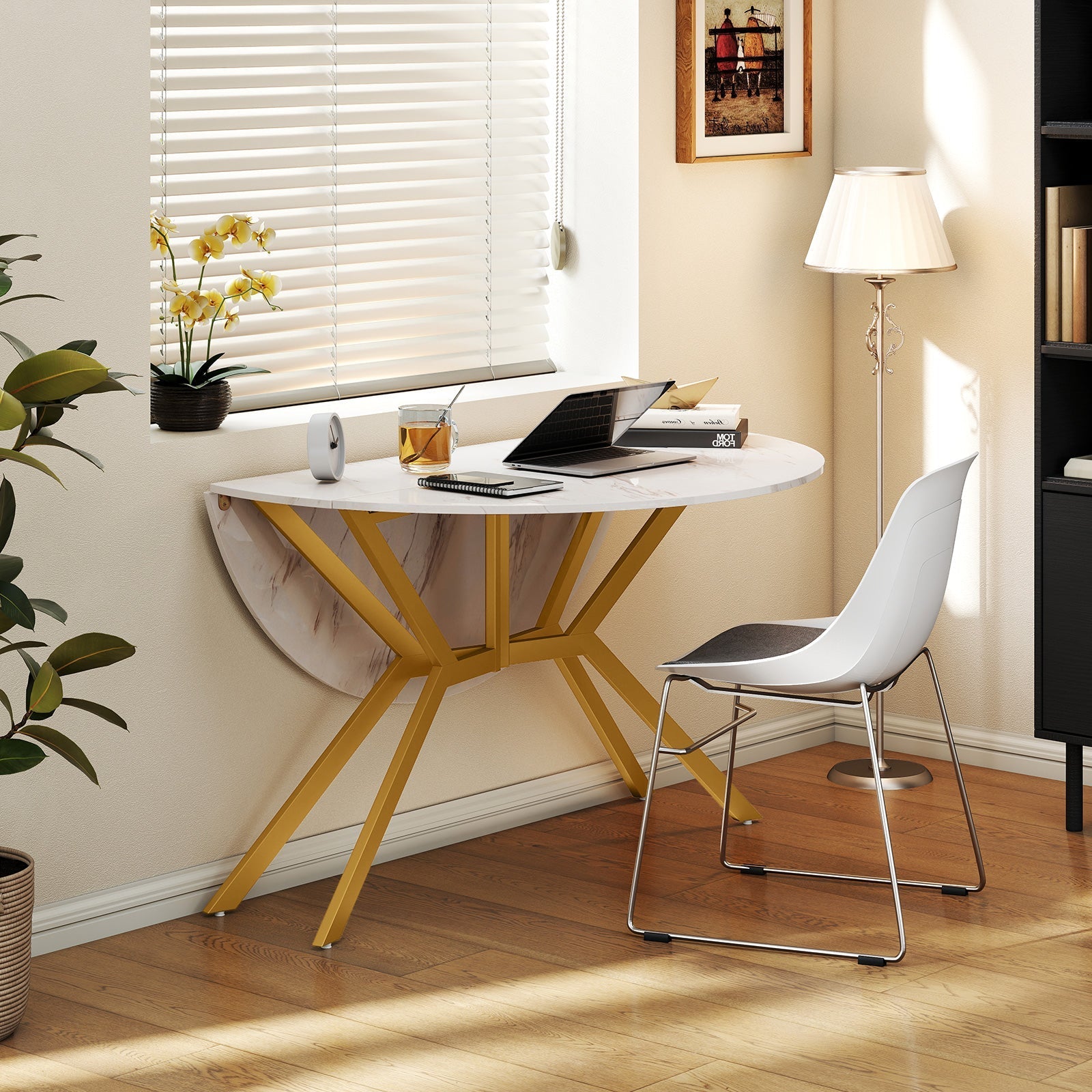 Folding Dining Table 47 Inch Extendable Round Kitchen Table with Drop Leaves
