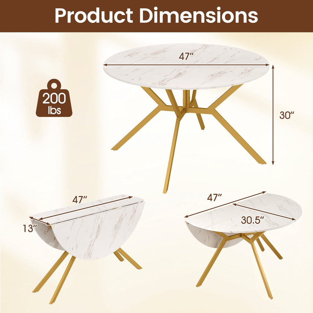 Folding Dining Table 47 Inch Extendable Round Kitchen Table with Drop Leaves