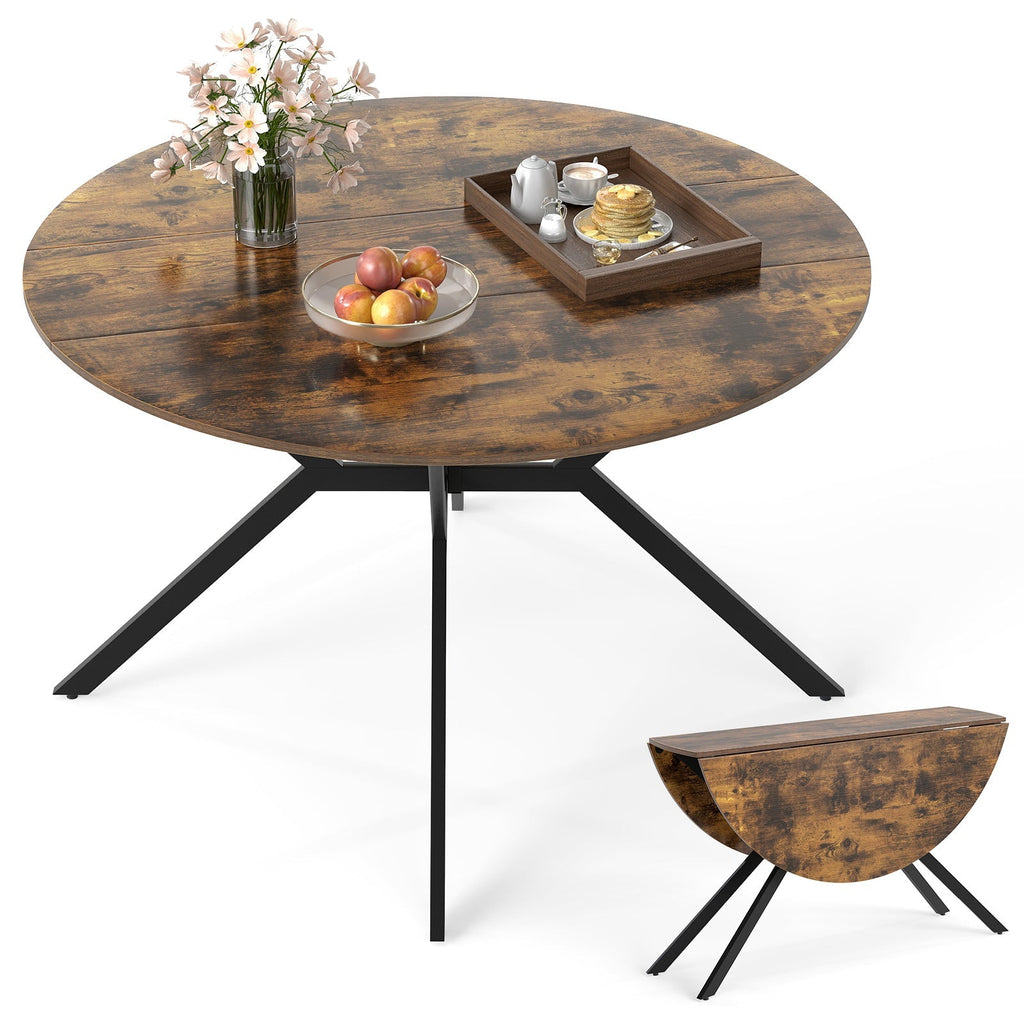 Folding Dining Table 47 Inch Extendable Round Kitchen Table with Drop Leaves