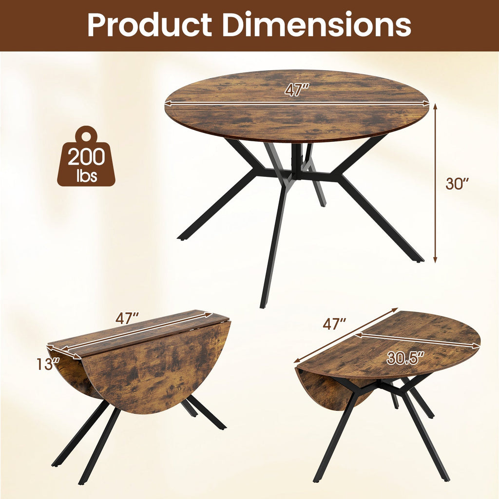 Folding Dining Table 47 Inch Extendable Round Kitchen Table with Drop Leaves