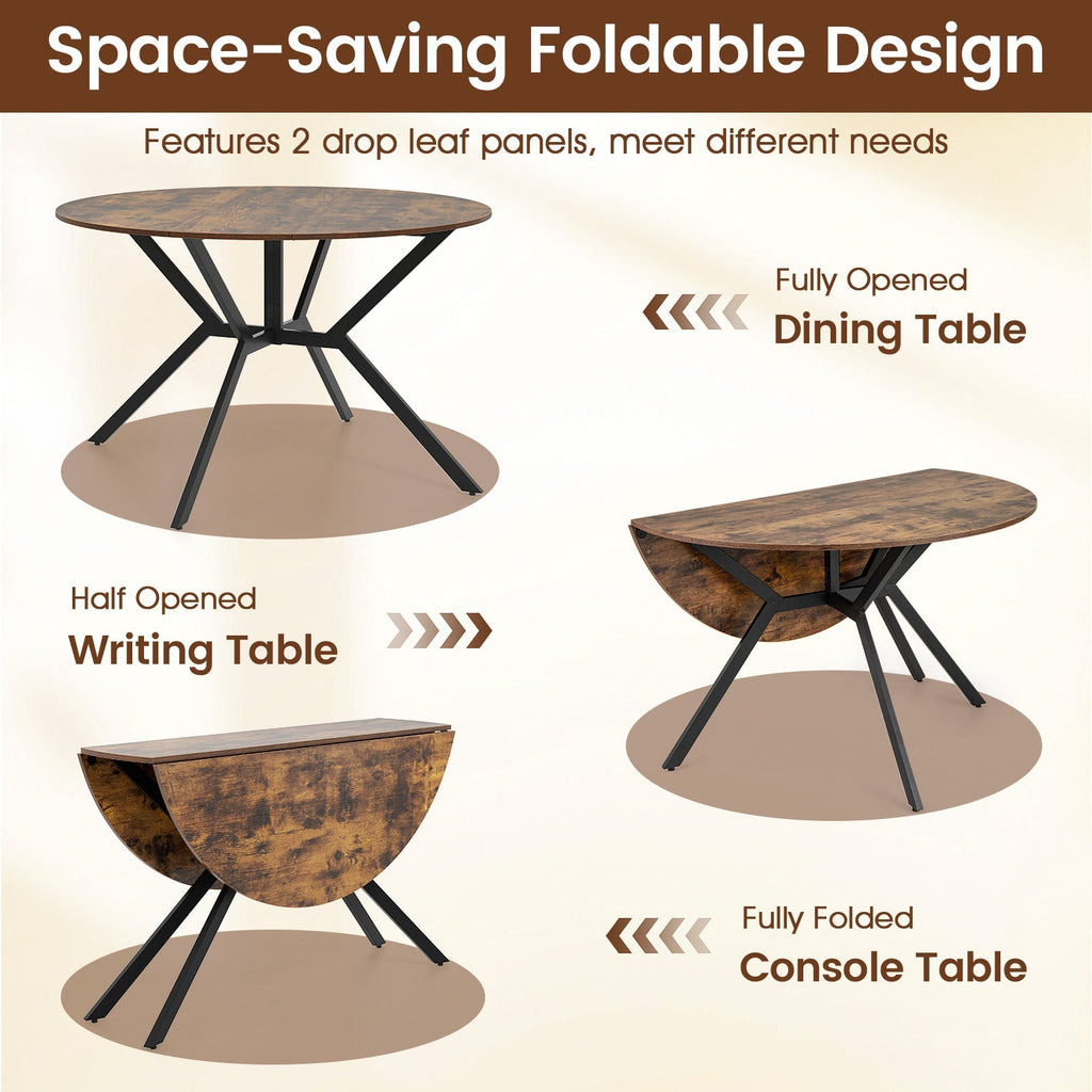 Folding Dining Table 47 Inch Extendable Round Kitchen Table with Drop Leaves