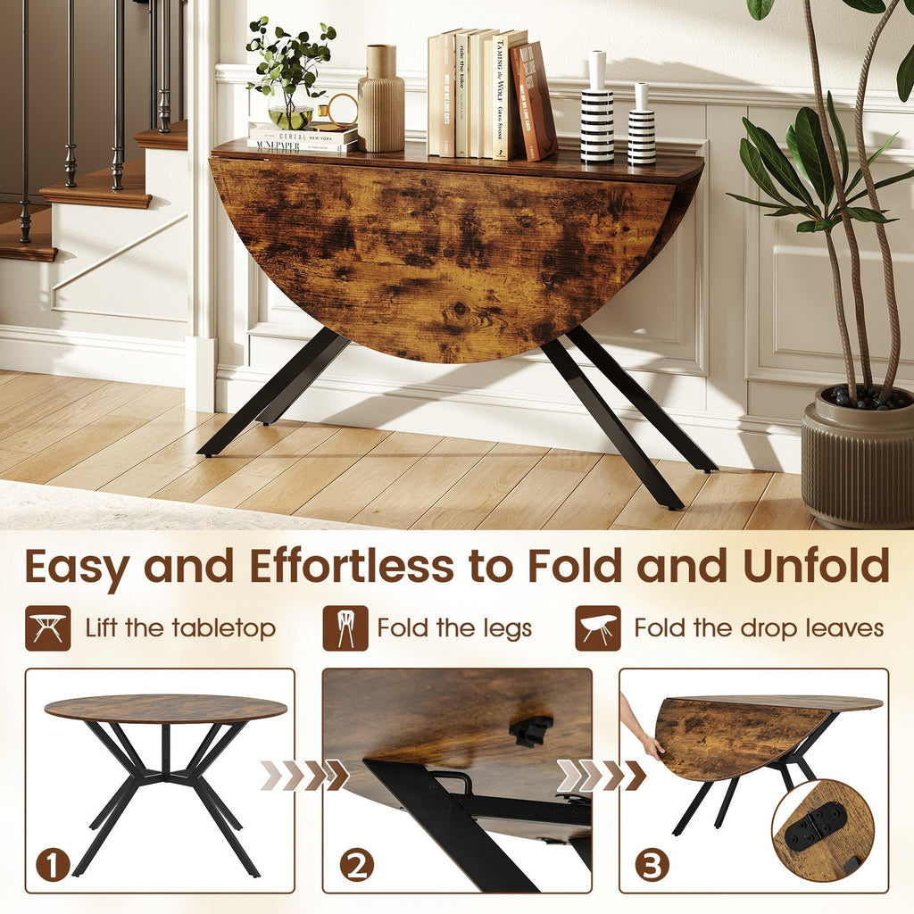 Folding Dining Table 47 Inch Extendable Round Kitchen Table with Drop Leaves