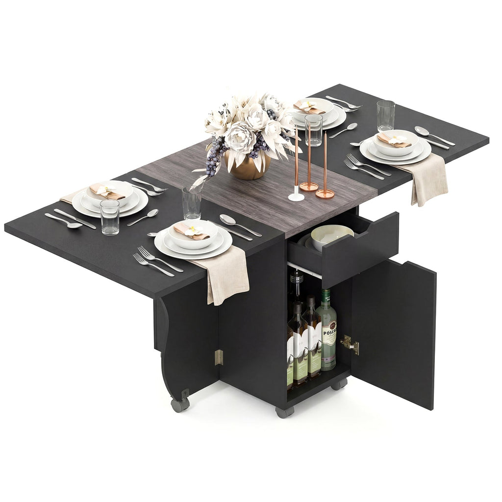 Folding Dining Table 3-in-1 Space-Saving Drop Leaf Kitchen Table with Lockable Wheels