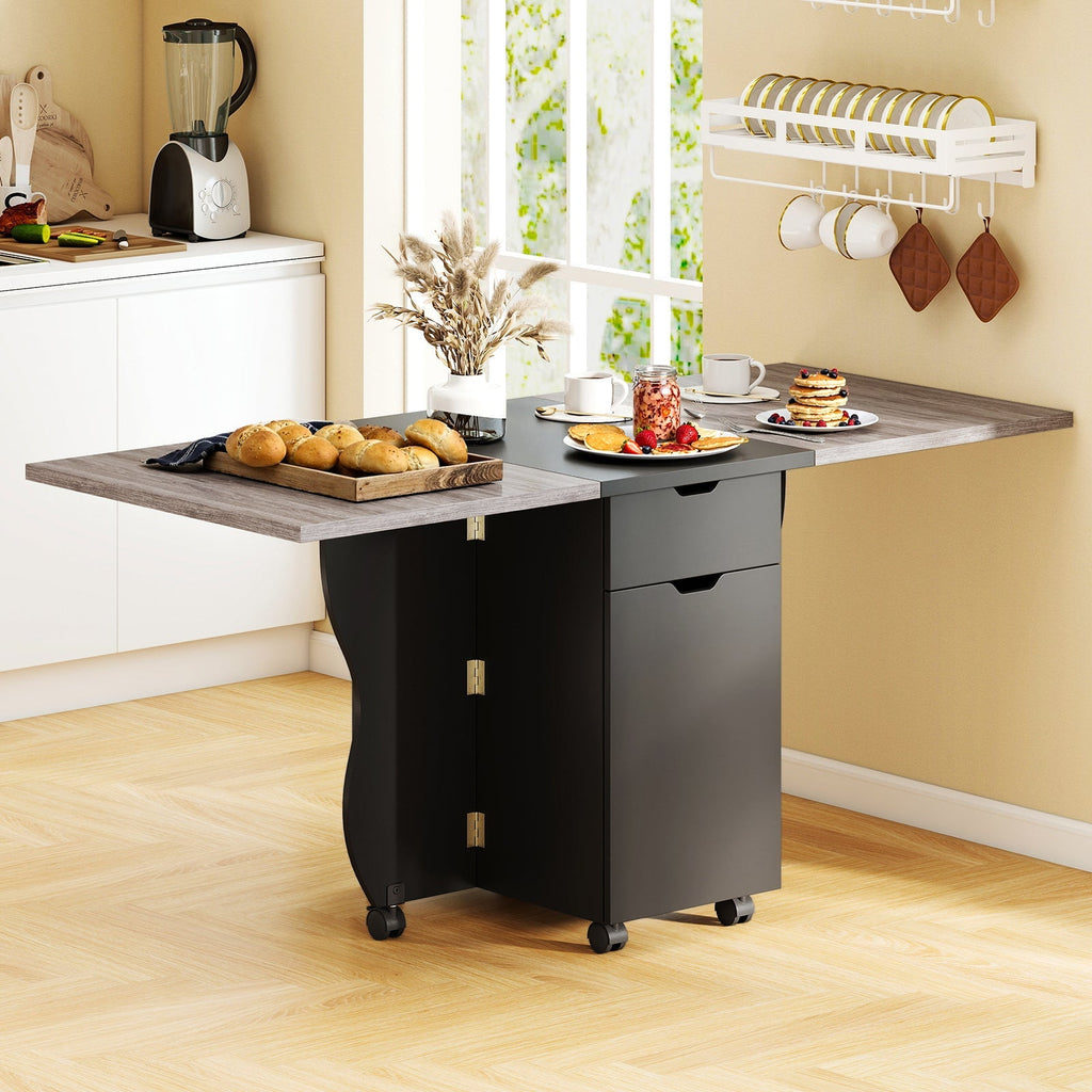 Folding Dining Table 3-in-1 Space-Saving Drop Leaf Kitchen Table with Lockable Wheels