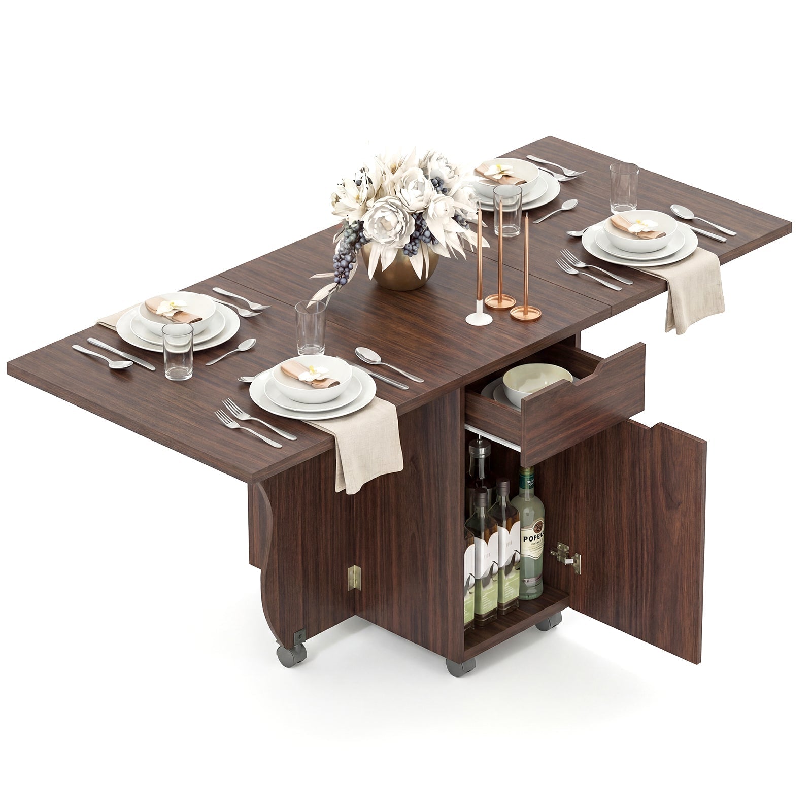 Folding Dining Table 3-in-1 Space-Saving Drop Leaf Kitchen Table with Lockable Wheels