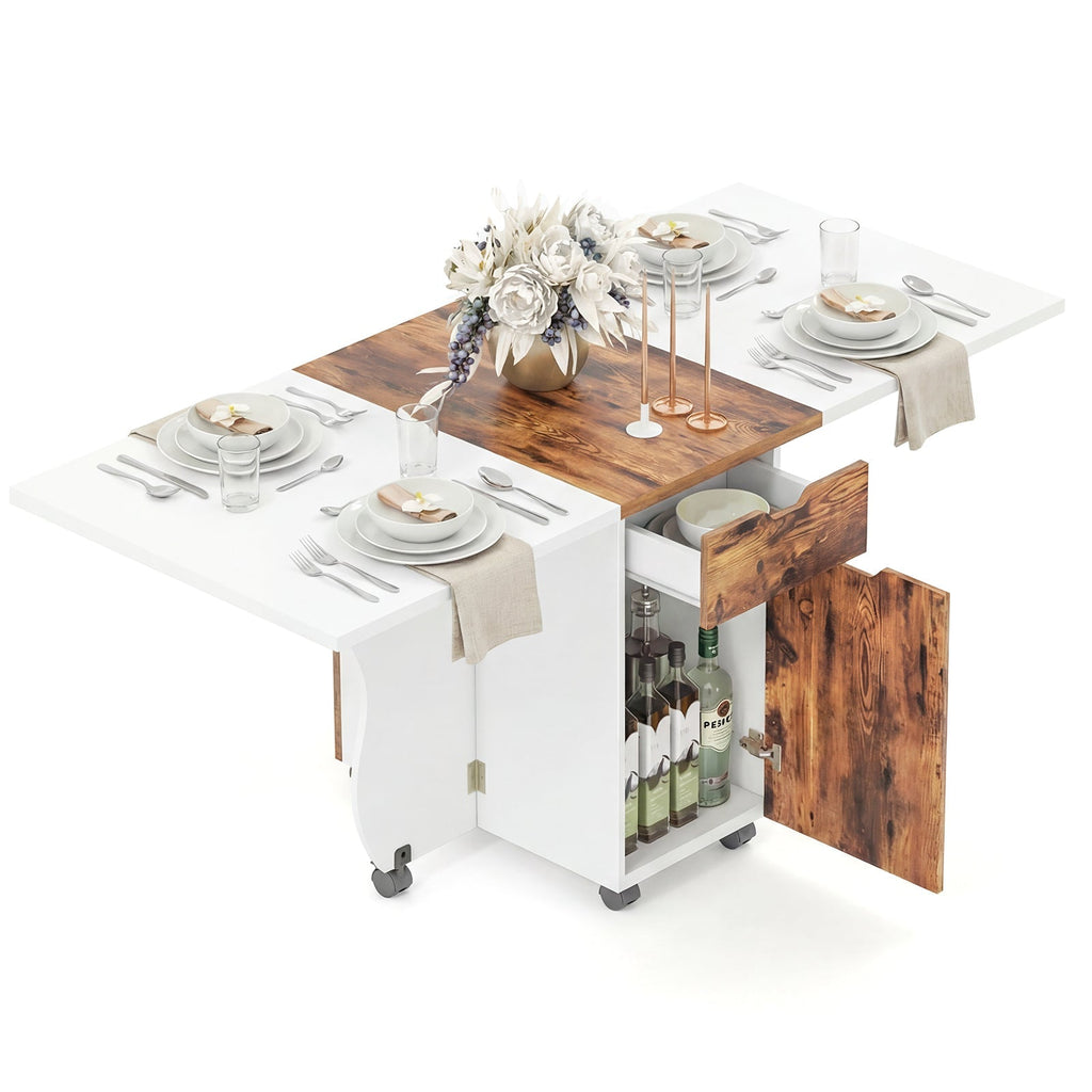 Folding Dining Table 3-in-1 Space-Saving Drop Leaf Kitchen Table with Lockable Wheels