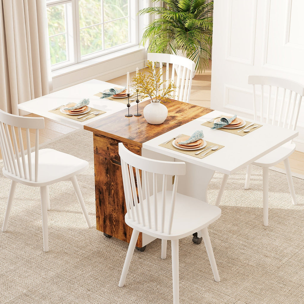 Folding Dining Table 3-in-1 Space-Saving Drop Leaf Kitchen Table with Lockable Wheels