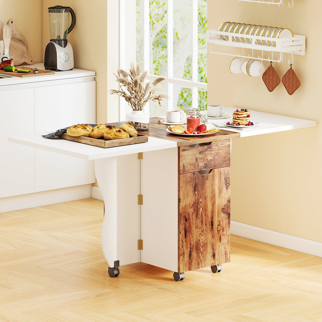 Folding Dining Table 3-in-1 Space-Saving Drop Leaf Kitchen Table with Lockable Wheels