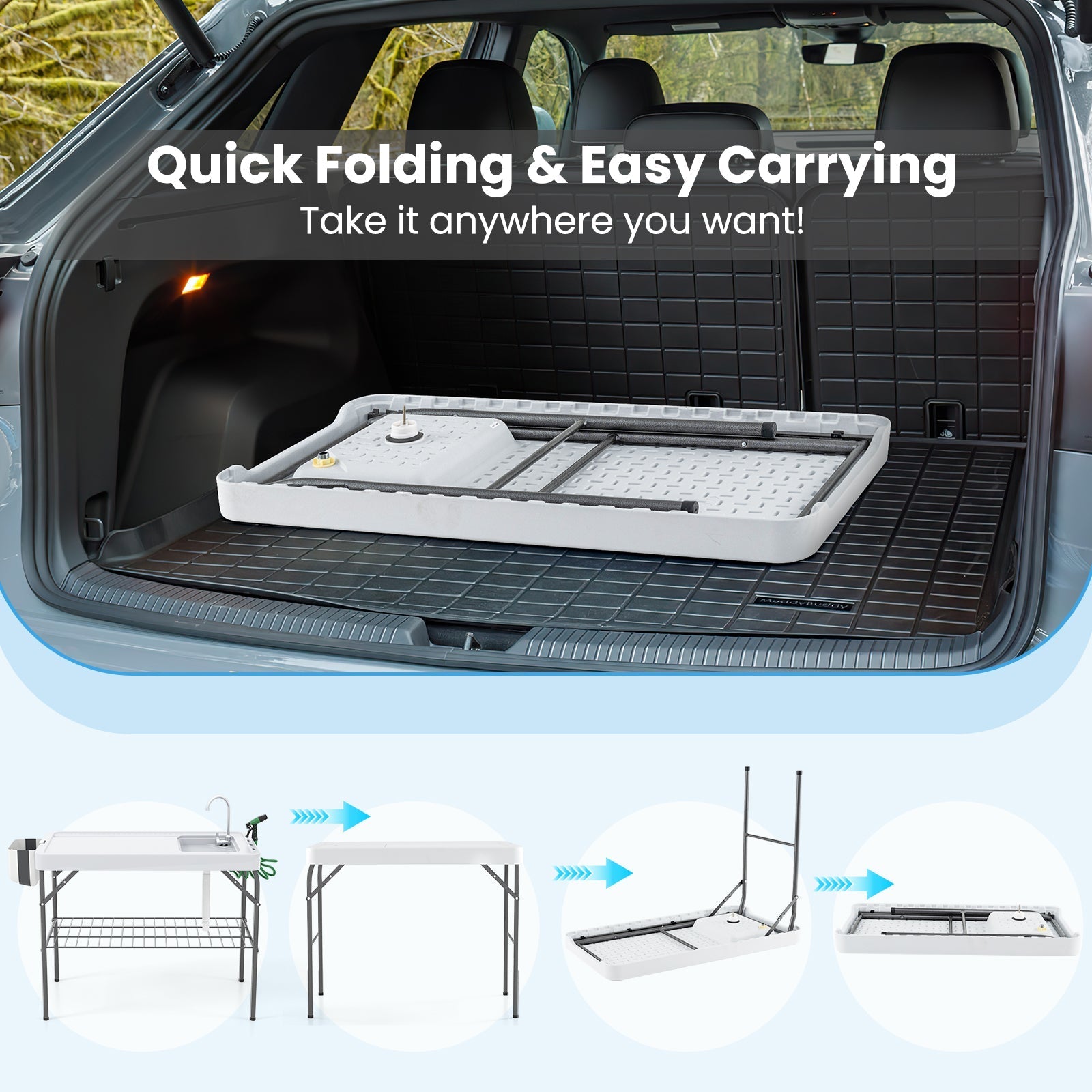 2 in 1 Folding Fish Cleaning Table with Sink and Faucet for Patio BBQ